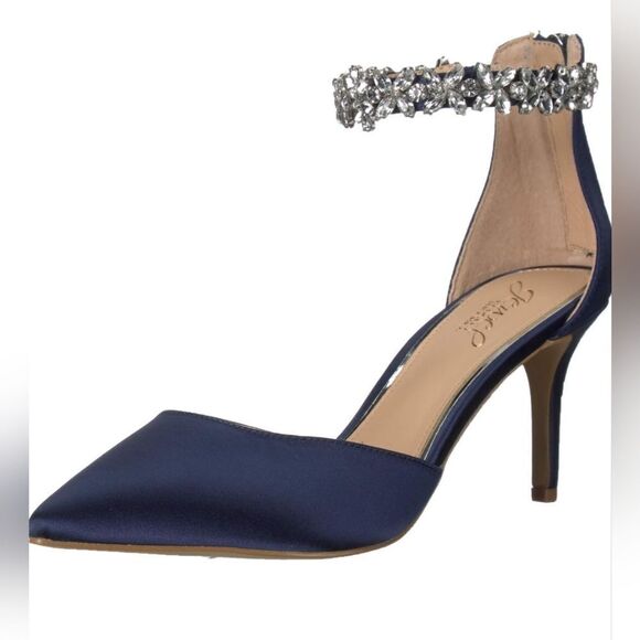 Jewel Badgley Mischka Raleigh Pointed Toe Ankle Strap Pump NWOT sz 7W Navy Blue - Picture 1 of 6